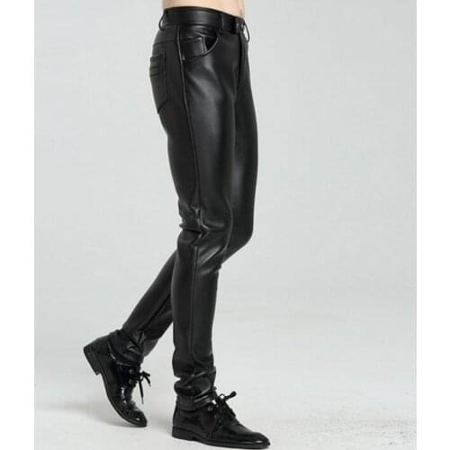 Warm leather pants mens feet pants fashion Plus velvet thick motorcycle pu trousers for men personality pantalon homme autumn