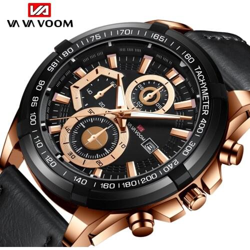 VAVA VOOM Business Casual Calendar Waterproof Sports High-Quality Leather Strap Luminous Quartz Mens Watch Relógio masculino