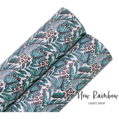 New Rainbow 30x22cm/A Litchi Faux Leatherette 1.0mm Tropical Palm Leaves with Leopard For Cricut, Hairbows, Clips, Earrings, DIY