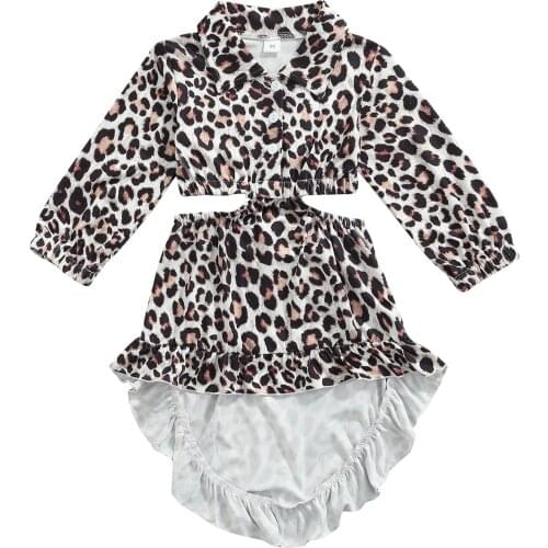 Citgeett Autumn Kids Baby Girls Dress Leopard Print Long Sleeve Hollow Out Brown Clothes 1-6Years