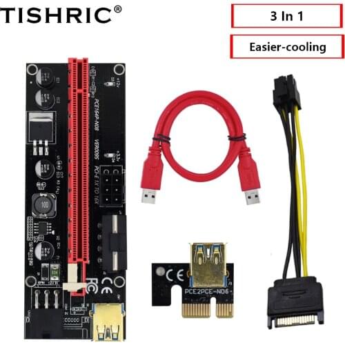 TISHRIC VER009S PCI-E Riser Card 3 In 1 Riser 009S Miner Mining New PCI Graphics Extension Cable PCIE 1X To 16X Extender Adapter