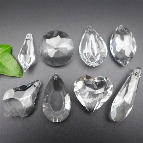 Clear white crystals pendants jewelry DIY accessories pear/heart/leaf/feather/olive shape glass lamp chandelier tree decorations