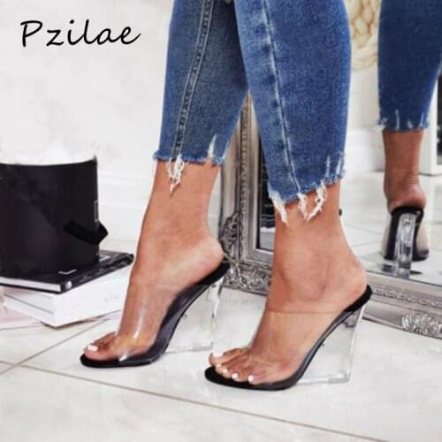 Pzilae fashion 2020 new women transparent crystal wedges sandals ladies PVC slippers women clear high heels shoes size 35-41