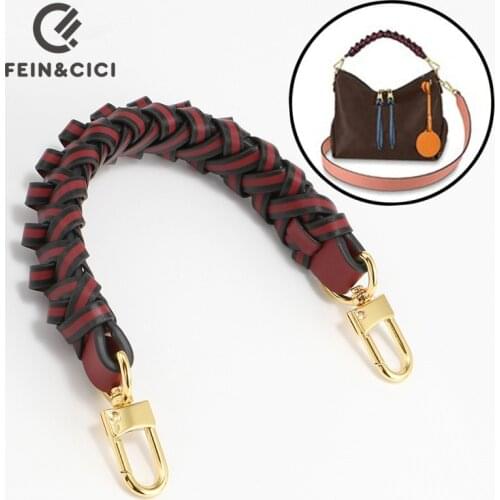 Woven handle cowskin genuine leather designer short strap for handbag messenger shoulder bag belt bag parts accessories