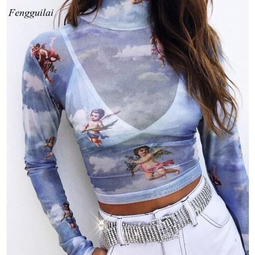 Sexy Women t Shirt See Through Mesh Tops Sheer Slim Ladies T-Shirt 2021 New Arrival for Summer