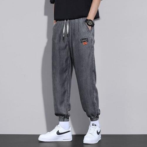 2021silk ultra-thin Haren pants for men summer Men of high-grade loose fashion Casual pants/Mens elastic Hip-hop style Trousers