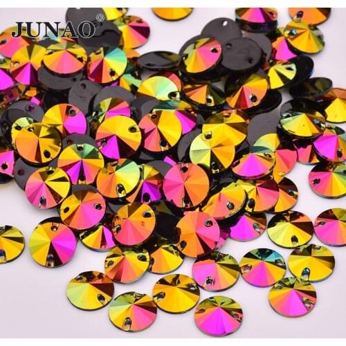 JUNAO 10 12 16 18 22mm Red AB Rivoli Crystals Sewing Rhinestones Flatback Resin Gems Sew On Stones and Crystals for Needlework