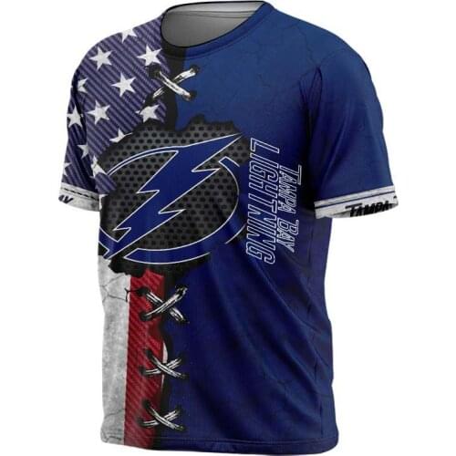 Tampa Bay fashion casual men Lightning t-shirt Blue lightning american flag print cool tops