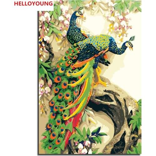 YH197 DIY Handpainted Oil Painting Peacock three Digital Painting by numbers oil paintings chinese scroll paintings Home Decor