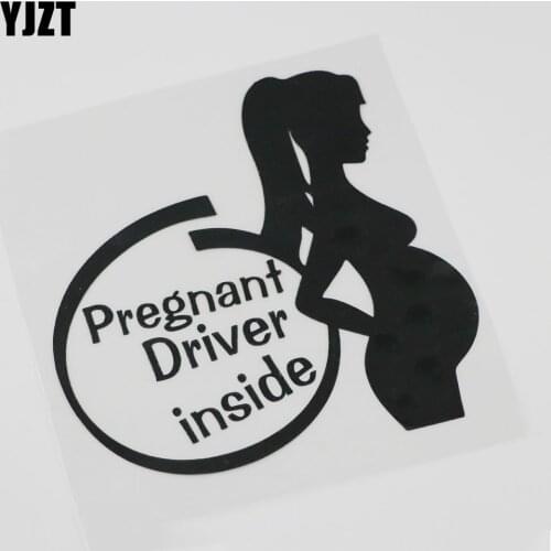 YJZT 15.5CM*15.8CM Cartoon Pregnant Driver Inside Car Sticker Vinyl Window Decal 13C-0012