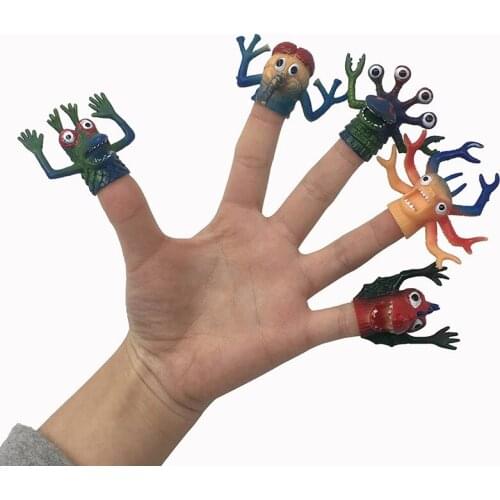 5PCS/Lots Funny Finger Toys Animal TPR Monsters 4 Eyes Alien Dolls Tell Story Props Baby Kids Children Finger Puppets Hobby Gift
