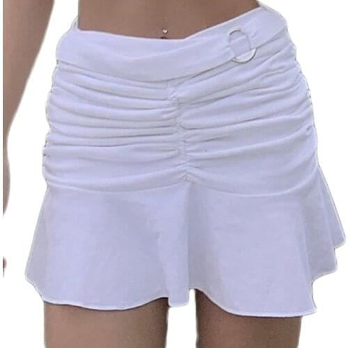Women Summer Ruched Skirt, Adults Sexy Solid Color O-ring Mini Skirt (White, Black)