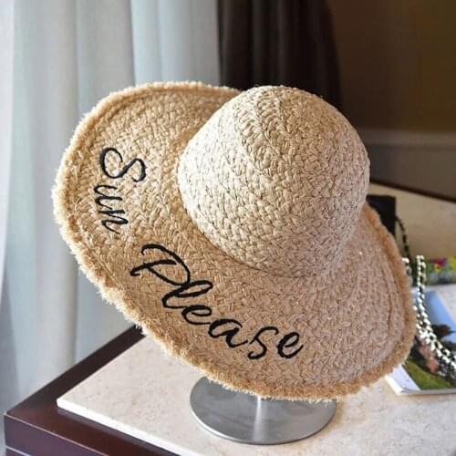 New Trend Fashion Natural Raffia Straw Hat For Women With Embroidery Letter Sun Protection Summer Beach Casual Hat High Quality