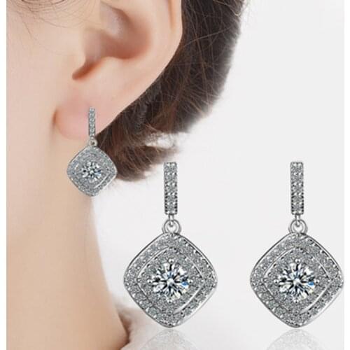 New Fashion Silver Color Vintage Shiny CZ Stud Earrings Wedding Jewelry For Women Girl Oorbellen Brincos Pendientes