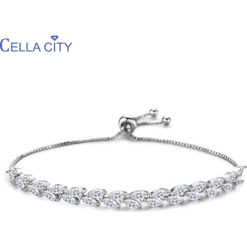 Cellacity Simple Design Rose Gold Color Silver 925 Jewelry Gemstones Bracelet for Women Plant Leaf Fashion Temperament Lady Gift