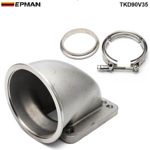 1 set 3.5" Vband 90 Degree Cast Turbo Elbow Adapter Flange SS304 + Clamp and Flange For T3 T4 Turbocharger TKD90V35