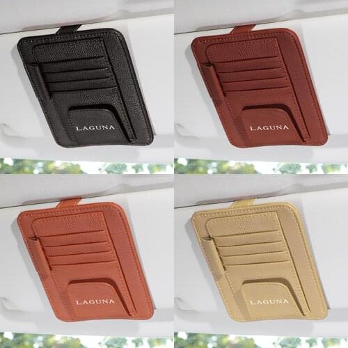 1PCS Universal Car Sun Visor Clip Storage Bag Leather Stowing Tidying Box Pen Card Ticket Sunglasses Holder for Renault laguna