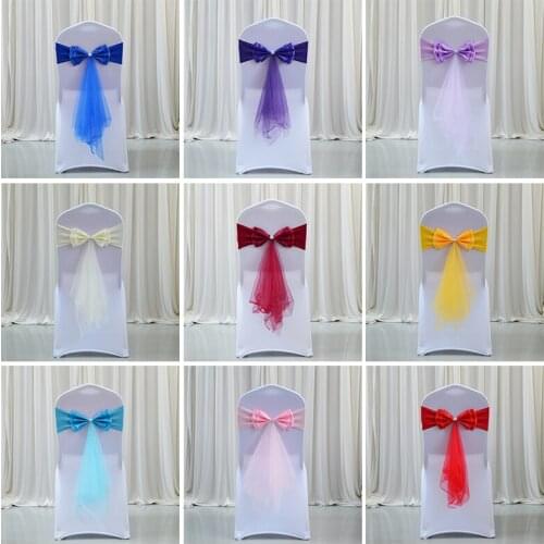 12 Colours Lycra Chair Sashes Long Tail Butterfly Bow Tie Ready Made Sash Spandex Ribbon Wedding Chair Decoration Wholesale