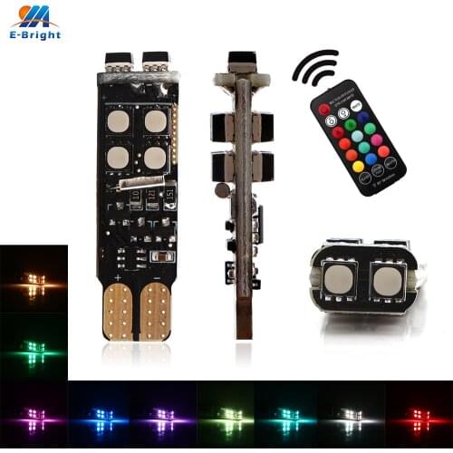 2pcs DC 12V RGB W5W 194 T10 3535 10 SMD Led Bulbs Car Indicator Clearance Lights With Controller Colorful