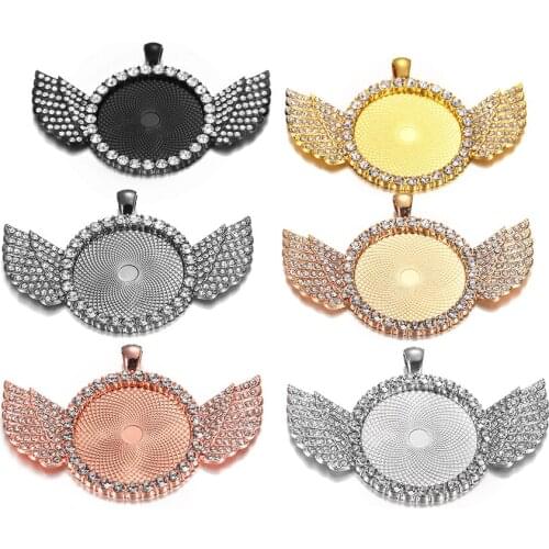2pcs/Lot Memory Angel Wing Pendants Custom Photo Memory Medallions Solid Pendant For DIY Jewelry Making Christmas Necklace Gift