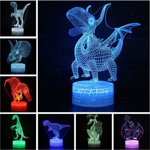 Jurassic Park Dinosaur Action Figure Series 3D LED Night Light Lamp Colorful Remote Control Table Lamps Toys For kid Xmas Gift
