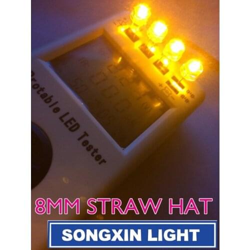 500pcs 8MM Water Clear Yellow Light Straw Hat LED Diodes Wide Angleb Bulb