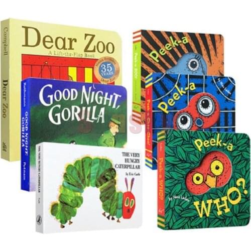 6Book/set Dear Zoo/Good Night, Gorilla /The Very Hungry Caterpillar Board Book Colouring English Activity Story Book,kids Book
