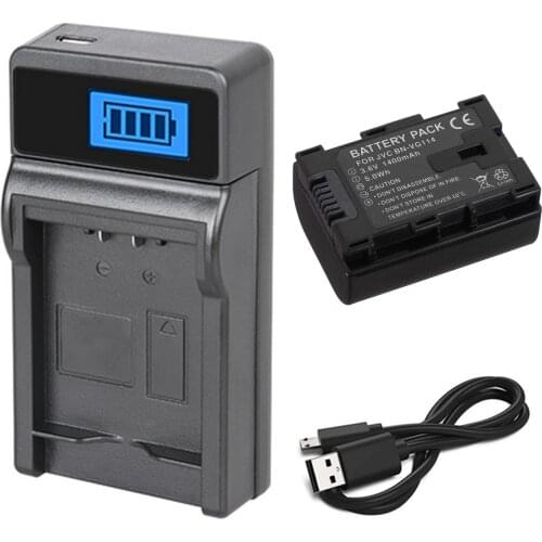 Battery +LCD USB Charger for JVC Everio GZ-E15BE, GZ-E15RE, GZ-E15SE, GZ-EX315BE, GZ-EX315SE, GZ-EX315WE, GZ-EX510BE, GZ-EX515BE