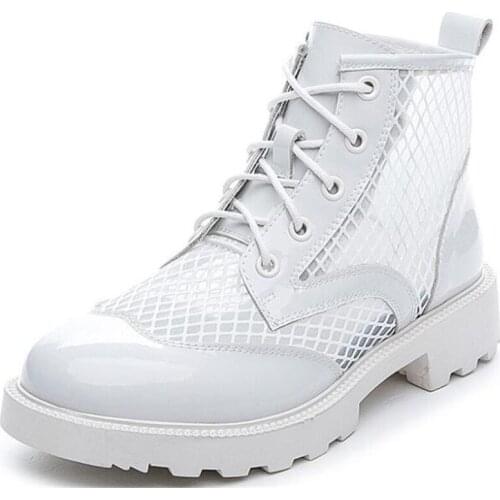 2020 Summer New Patent Leather Hollow Mesh Boots Sandals Round Head Breathable Cool Women Shoes Fashion Comfort Low-heel Sandals