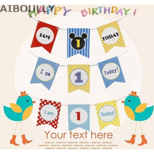 Paper Banner I am 1 Today One Year Old Baby Boys Girls the First Birthday Garland Bunting Hanging Baby Shower Decor Photo Props