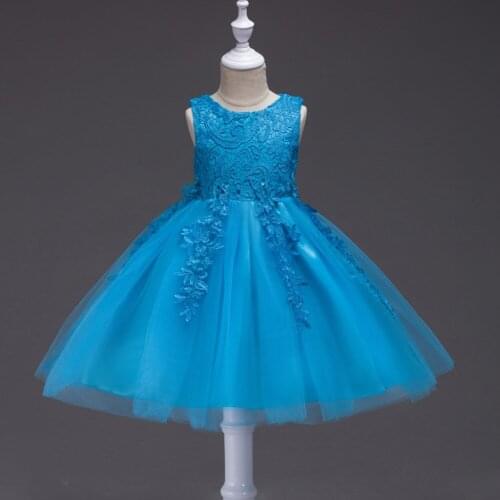 Flower Girls Dress Lace Embroidered Sleeveless Princess Pageant Gown
