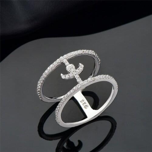 DY 925 Sterling Silver Ring Clear CZ Delicate New Line Unique Stylish Double Layer Finger Ring For Women Fashion Fine Jewelry