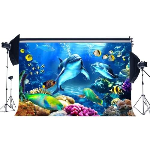 Underwater World Backdrop Fish Dolphin Bubble Green Grass Fancy Coral Romantic Wallpaper Ocean Sailing Photography Background