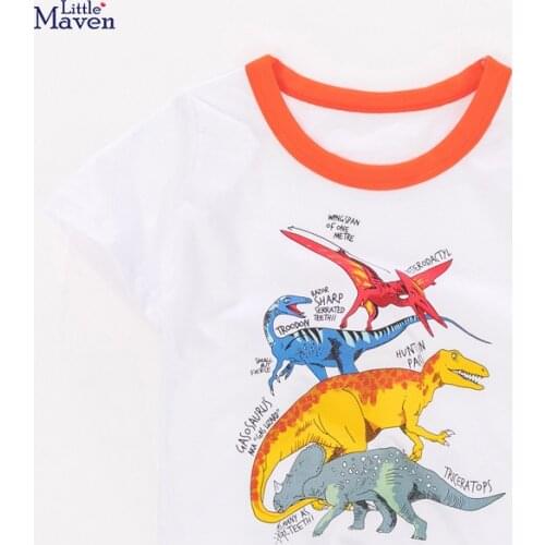 Little Maven New Summer Kids White Dinosaur Jurassic O-neck Printed Short-sleeved Cotton Knitted Boys Casual Cool Tshirts Tees