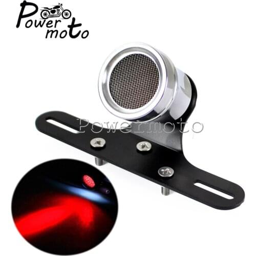 Chrome Motorcycle 12V LED Taillight Mesh Grill Tail Lights License Plate Light Rear Brake Lamp For Harley Cafe Racer Scrambler