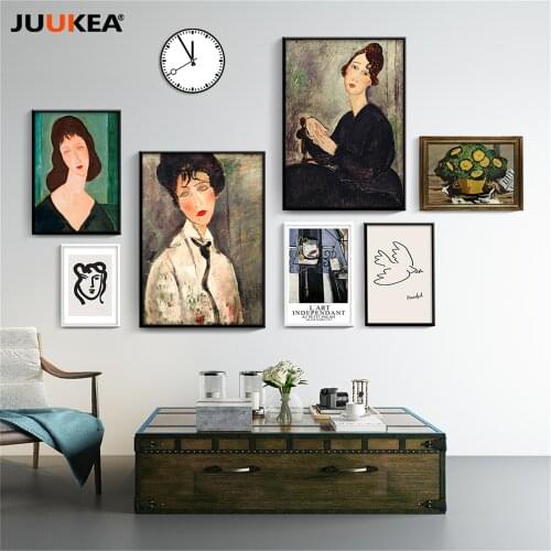 Classic Amedeo Modigliani Picasso Artwork Sketch group of Canvas Print Painting Poster Wall art Pictures Living Room Home Decor