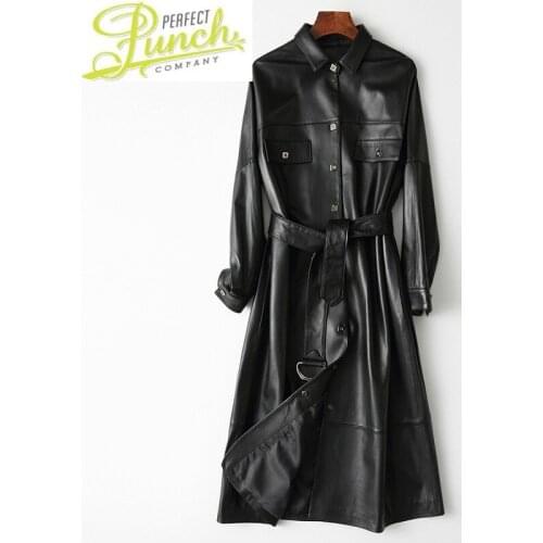 Korean Long Real Leather Black Sheepskin Jacket Fashion Coats and Jackets Women Spring Chaqueta Cuero Mujer Pph450