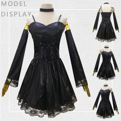 Death Note Cosplay Costume Misa Amane Imitation Leather Sexy Dress +gloves+choker Uniform Outfit Cosplay Costume