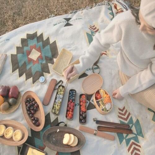 Japanese-Style Lunch Box Wooden Double Layer Bento Case Adult Students LunchBox Simple Practical Chopsticks Portable Tableware