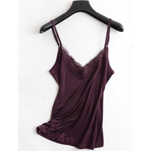 Spring and summer V neck lace ruffles silk camisole female short spaghetti strape undershirt loose plus size solid tank top