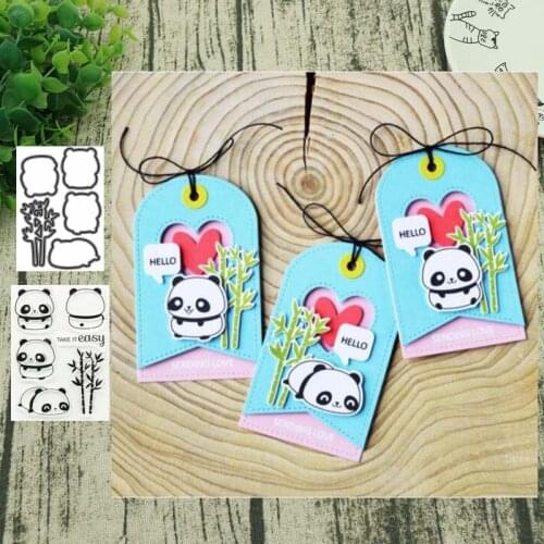 Panda and bamboo Metal Cutting Dies and clear stamps for DIY Scrapbooking Card Making Decoration Supplies