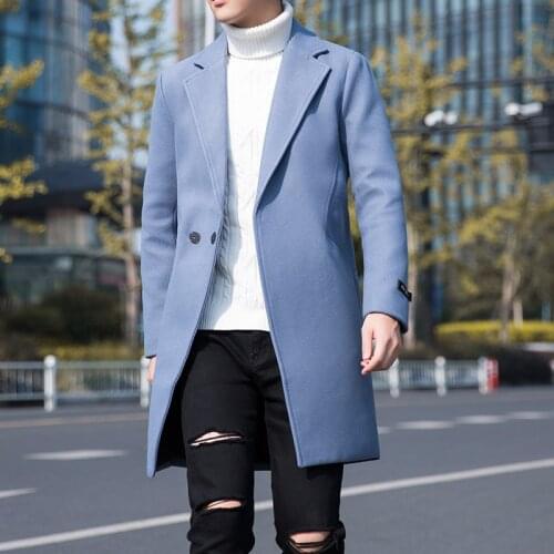 Solid Trench Coat Mens Jacket Casual Slim Fit Warm Men Jackets Long Korean Style Overcoat Windbreaker Covered Button Coats
