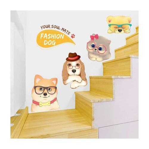 Cartoon Dog Wall Sticker Self-adhesive Bedroom Decor Living Room Sofa Background Wallpaper Kids Room Decoration Poster Animal
