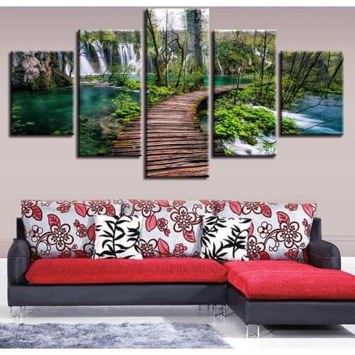 Wall Art Canvas HD Prints Pictures Frame 5 Pieces National Park Croatia Waterfalls Bridge Poster Modular Paintings Home Decor