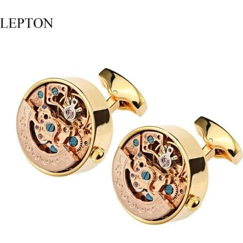 Low-key Luxury Functional Watch Movement Cufflinks Lepton Steampunk Gear Watch Mechanism Cuff links for Mens Wedding Gift