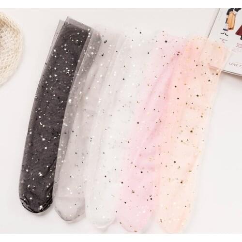 New Fishnet Star Hosiery Black Veil Socks Celebrity Dot Sexy Multi Glitter Mesh Tulle Transparent UltraThin Starry Sky Soft