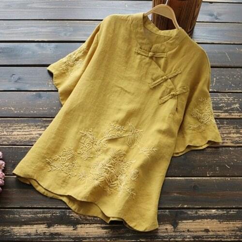 Chinese Style Clothing Women Clothes 2020 Cheongsam Top Chinese Traditional Shirt Blouse Cotton Hanfu Ladies Chinese Tops 11102