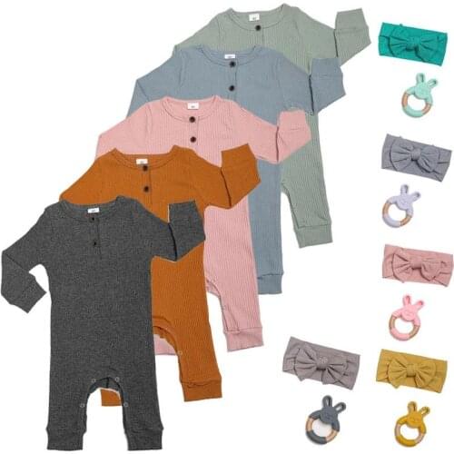 Baby Onesies Pure Cotton Round Neck Jumpsuit Spring And Summer Long Sleeve Clothes Baby Hair Band Teether Pyjamsa Newborn Infant