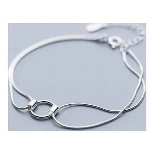 1PC Authentic REAL. 925 Sterling Silver Open Circle chain Bracelet GTLS887