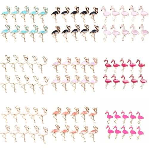 10pcs Trendy Alloy Flamingo Enamel Charms Lovely Handmade Pendant Jewelry Findings For Necklace Bracelet Earrings